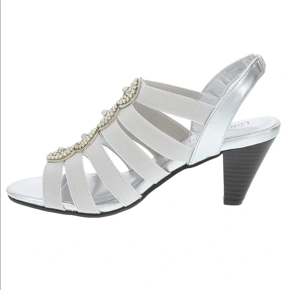 London Fog Nanci Silver Stretch Heeled Sandal NWT